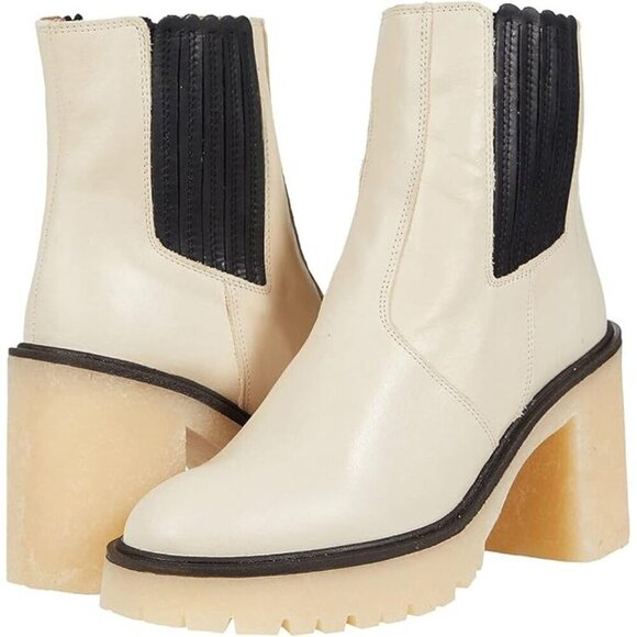 Free People Women White James Chelsea Boot Chunky Heel NEW Size 8 / 38 MSRP $188 - Picture 1 of 13